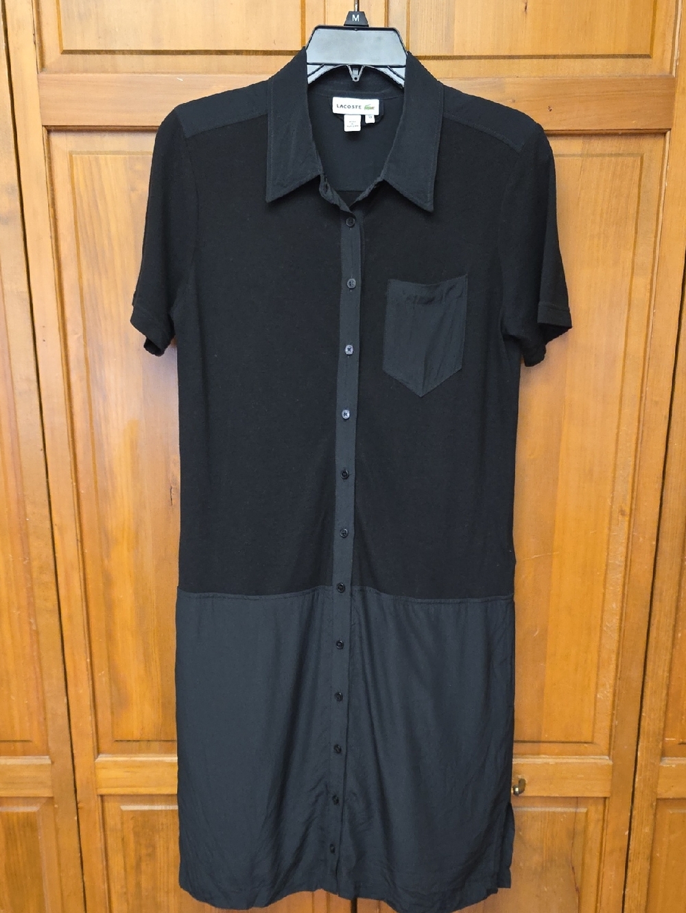 Lacoste Sz 38 Pique Mixed Media Lightweight Cotton Wool Fit & Flare Dress Black